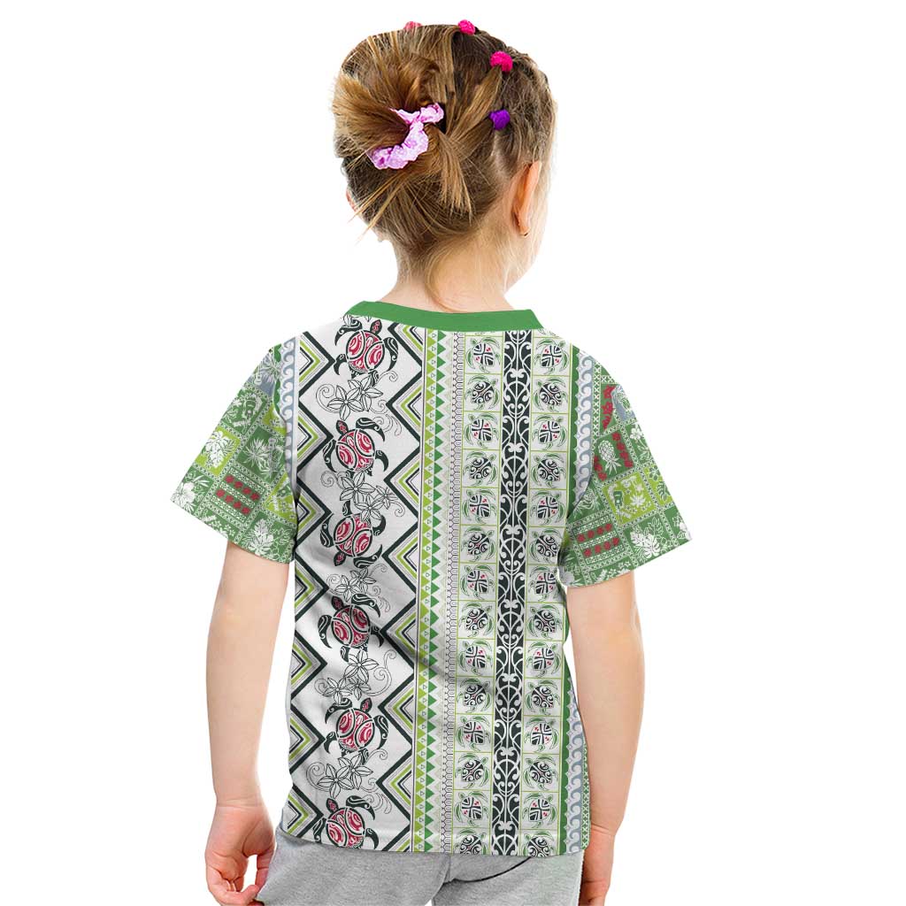 Hawaii Makahiki Turtle Kid T Shirt Green Tapa Pattern - Polynesian Pride