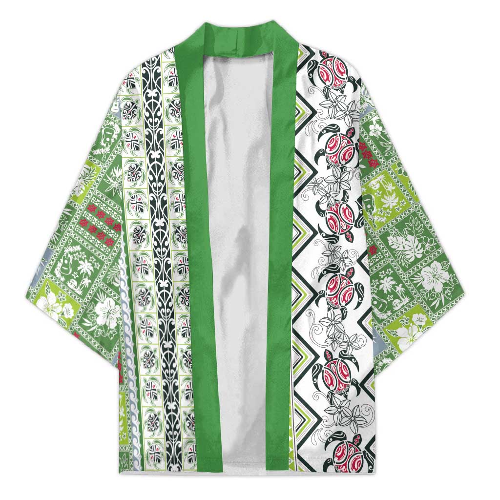 Hawaii Makahiki Turtle Kimono Green Tapa Pattern - Polynesian Pride