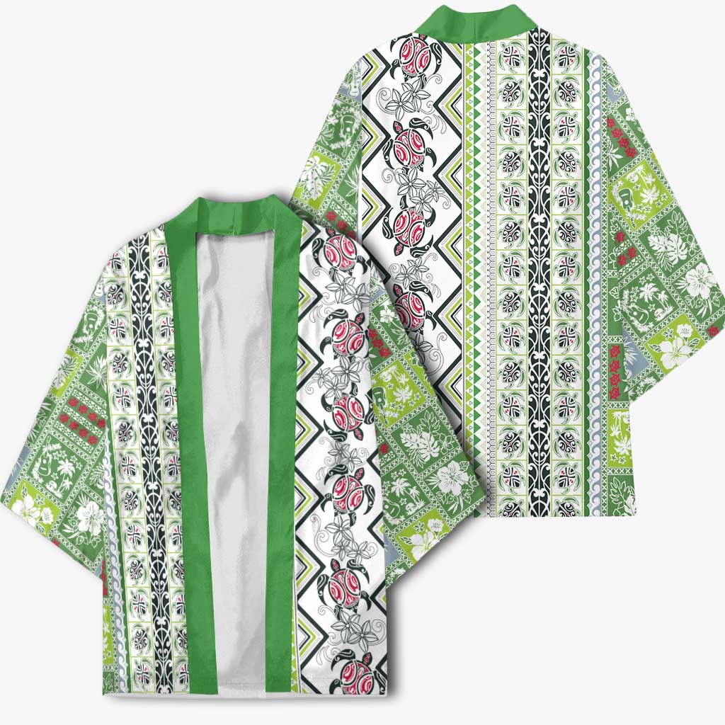 Hawaii Makahiki Turtle Kimono Green Tapa Pattern - Polynesian Pride