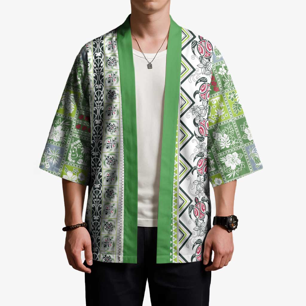 Hawaii Makahiki Turtle Kimono Green Tapa Pattern - Polynesian Pride