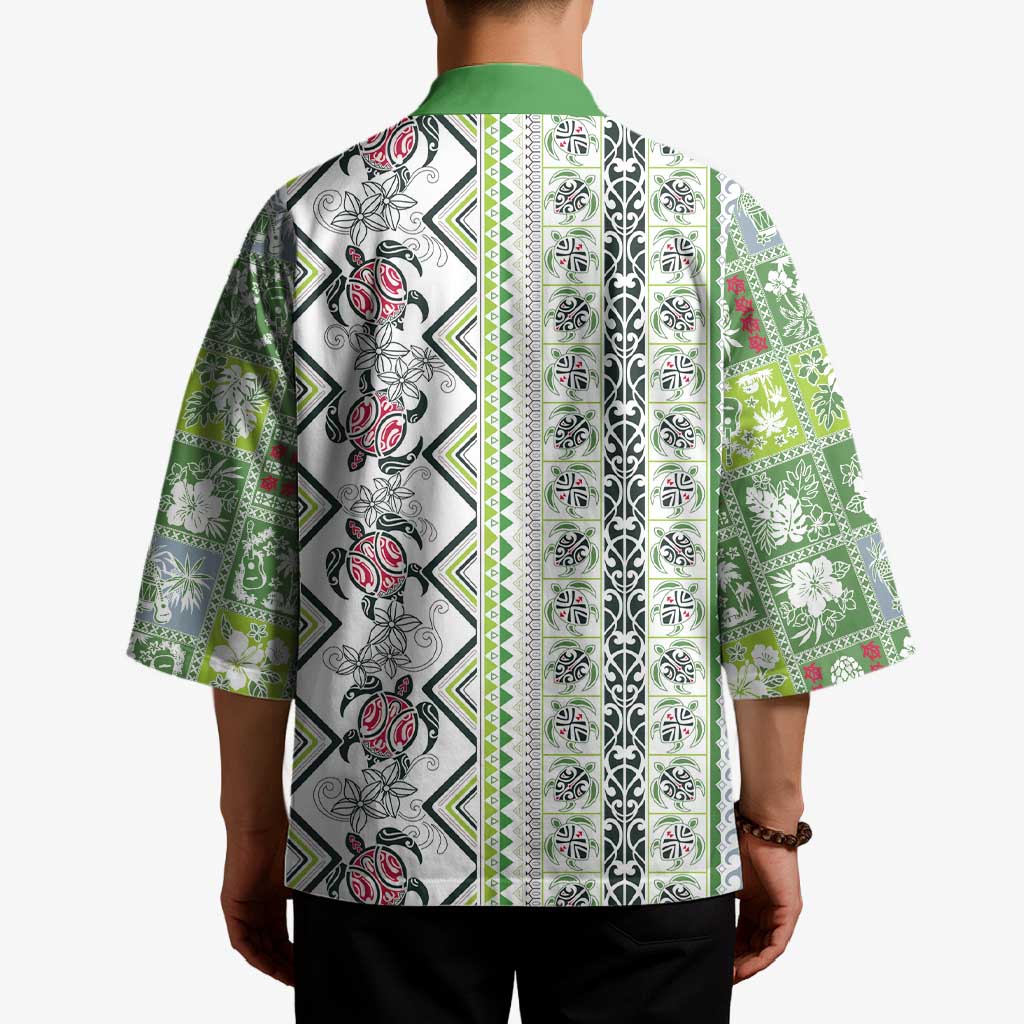 Hawaii Makahiki Turtle Kimono Green Tapa Pattern - Polynesian Pride