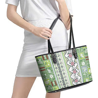 Hawaii Makahiki Turtle Leather Tote Bag Green Tapa Pattern - Polynesian Pride