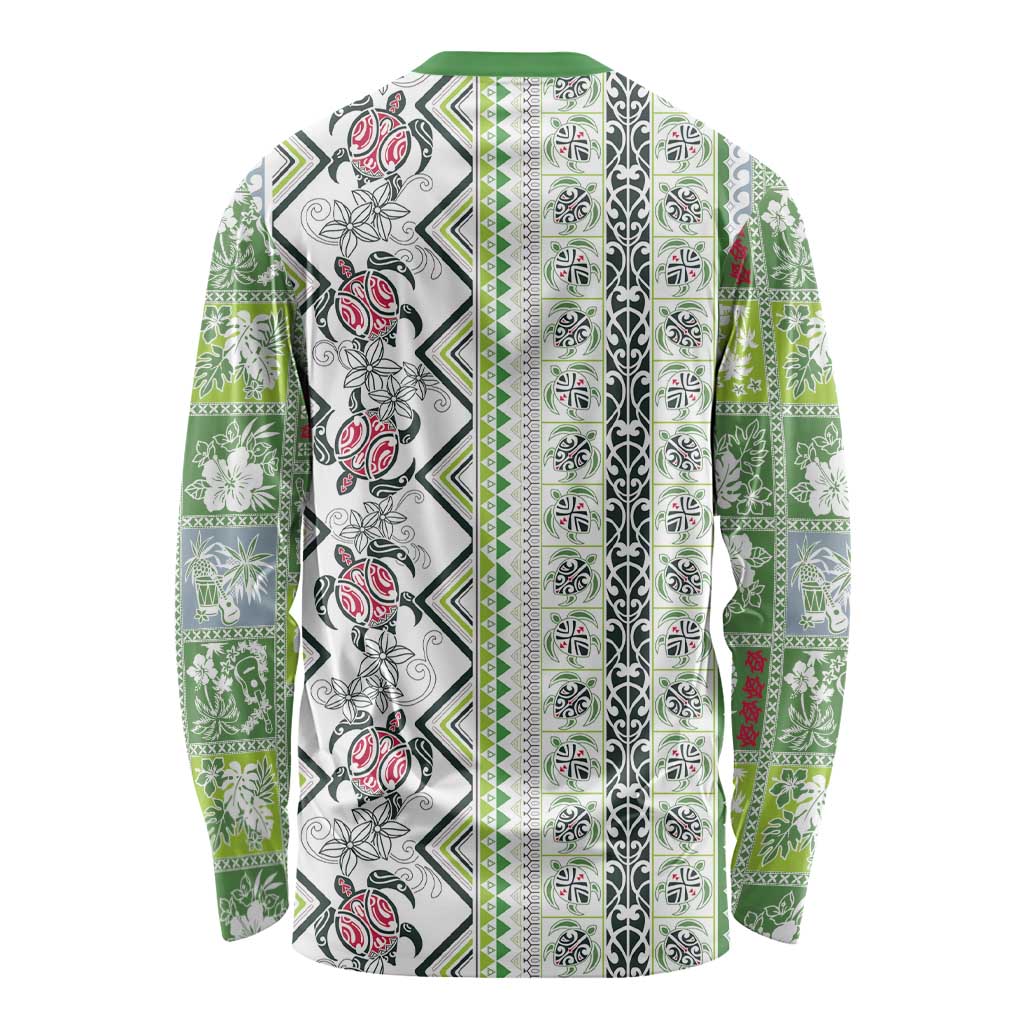 Hawaii Makahiki Turtle Long Sleeve Shirt Green Tapa Pattern LT05 - Polynesian Pride