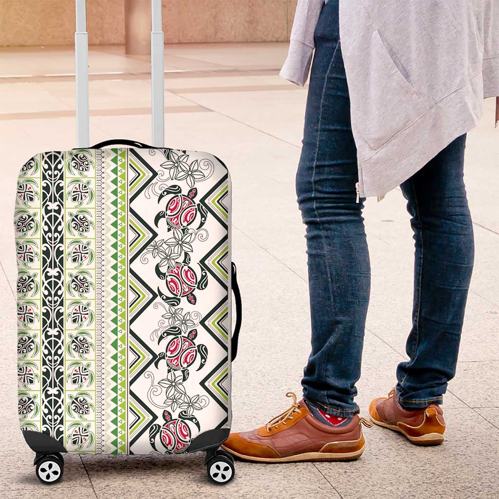 Hawaii Makahiki Turtle Luggage Cover Green Tapa Pattern - Polynesian Pride