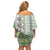 Hawaii Makahiki Turtle Off Shoulder Short Dress Green Tapa Pattern - Polynesian Pride