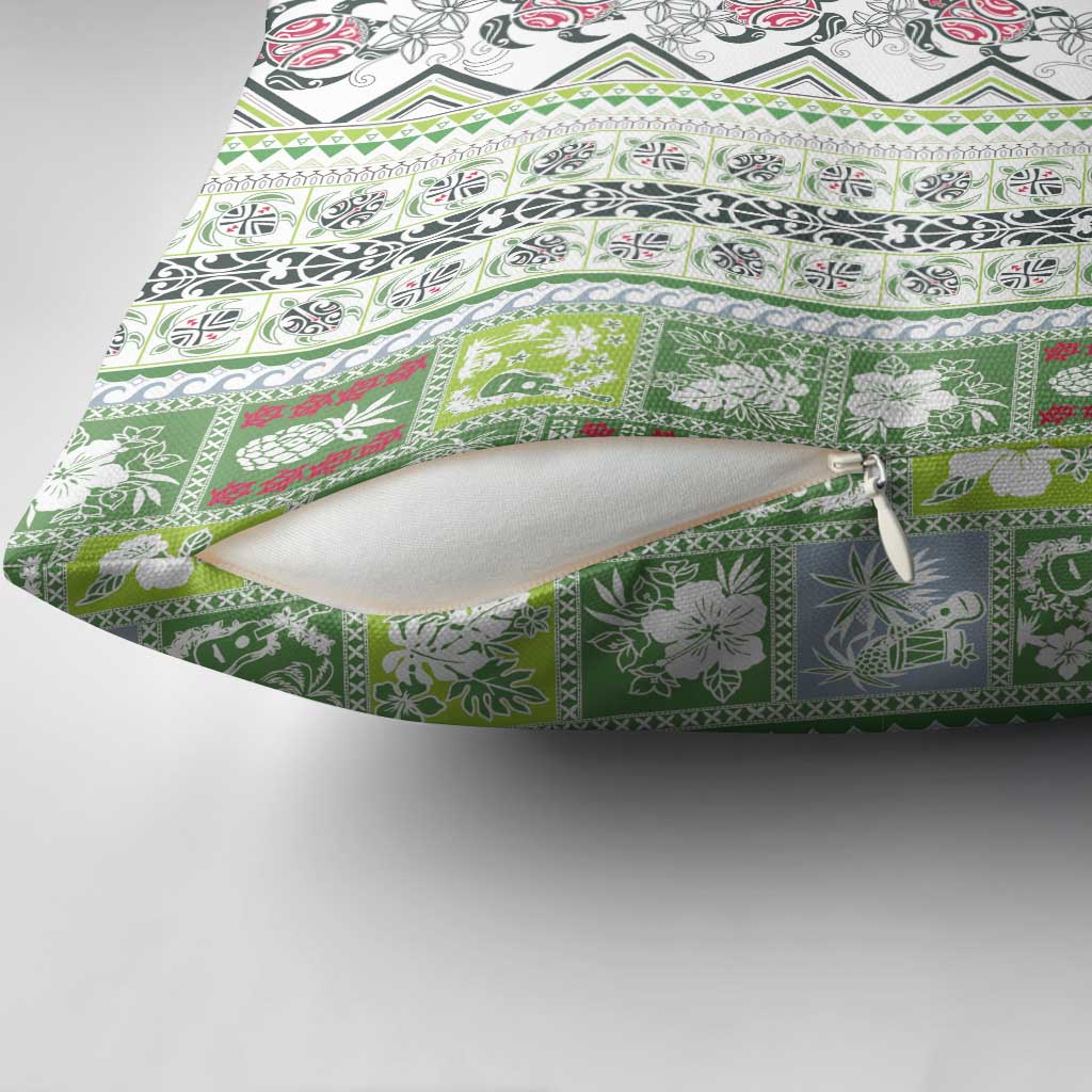 Hawaii Makahiki Turtle Pillow Cover Green Tapa Pattern - Polynesian Pride