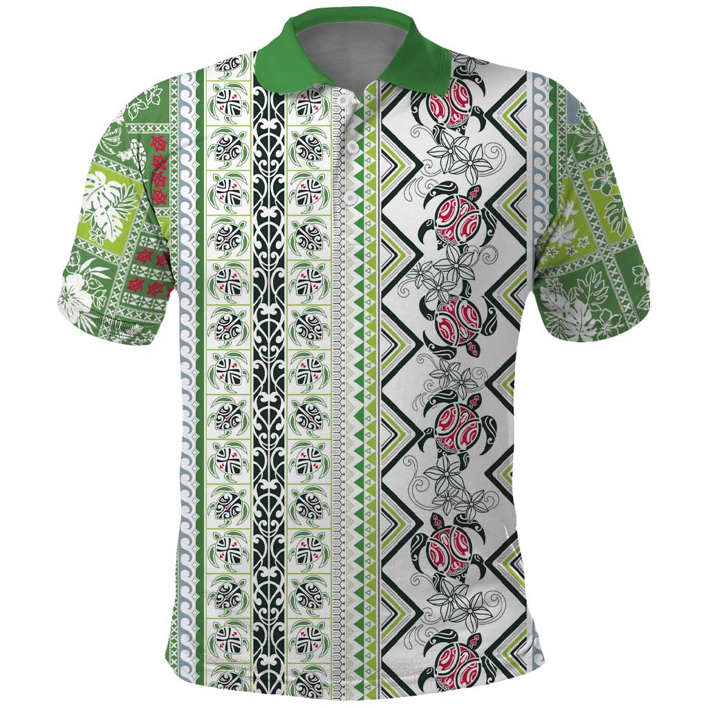 Hawaii Makahiki Turtle Polo Shirt Green Tapa Pattern - Polynesian Pride