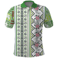 Hawaii Makahiki Turtle Polo Shirt Green Tapa Pattern - Polynesian Pride