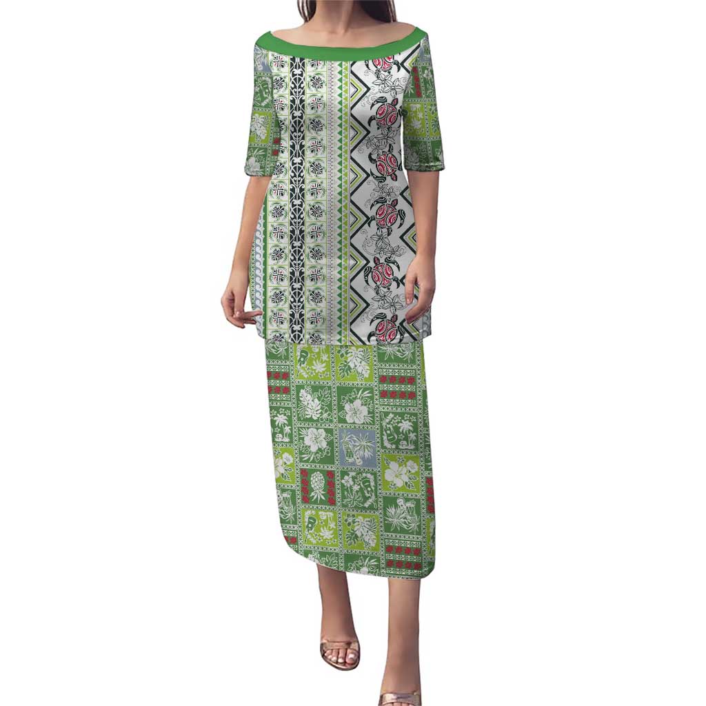 Hawaii Makahiki Turtle Puletasi Green Tapa Pattern - Polynesian Pride