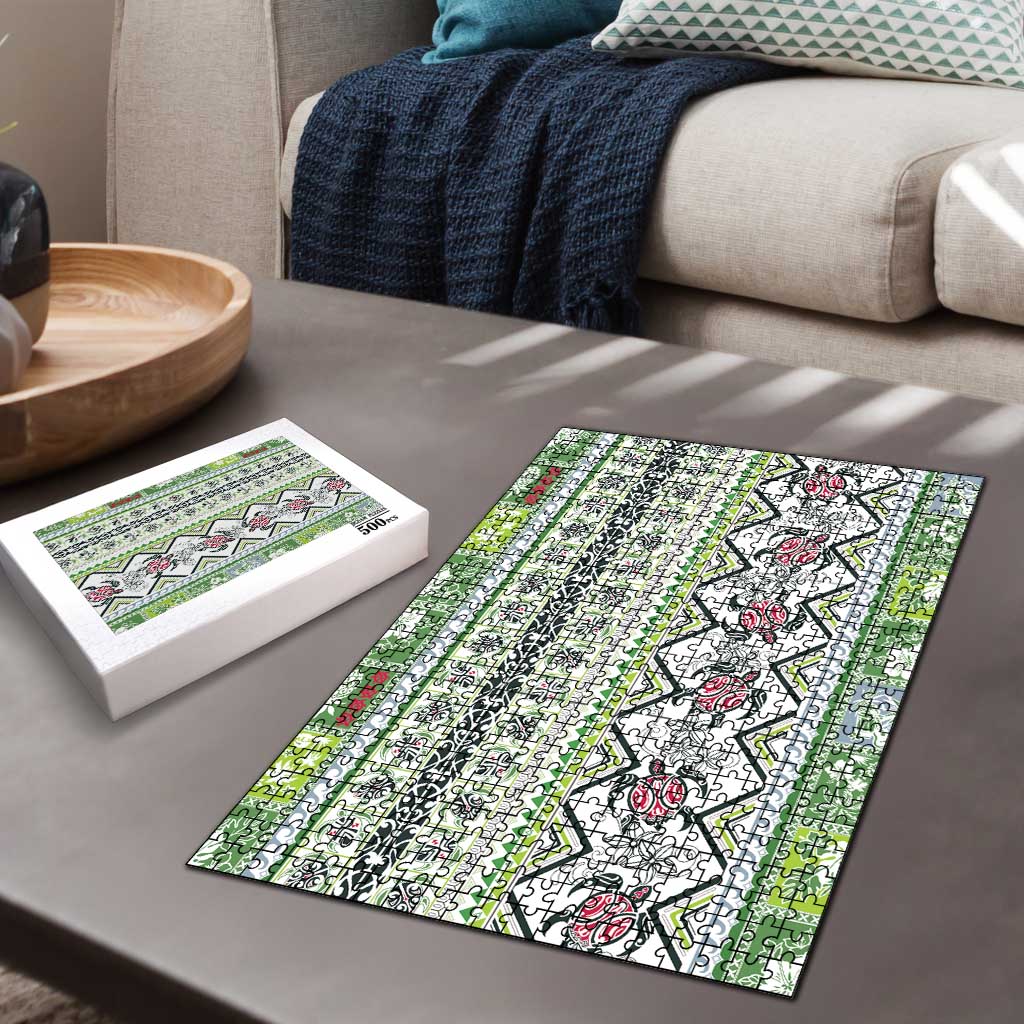 Hawaii Makahiki Turtle Puzzle Green Tapa Pattern - Polynesian Pride