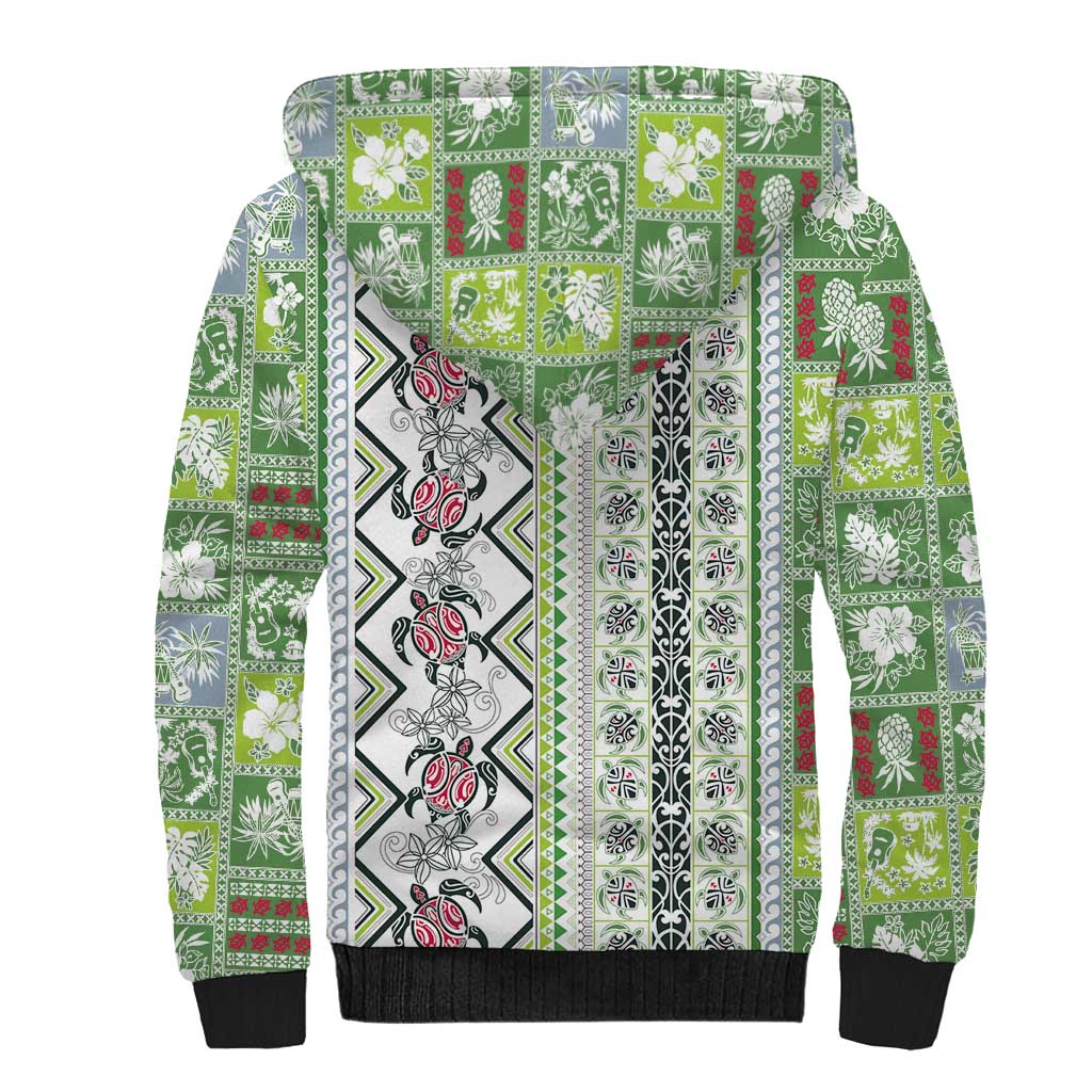 Hawaii Makahiki Turtle Sherpa Hoodie Green Tapa Pattern LT05 - Polynesian Pride