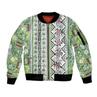 Hawaii Makahiki Turtle Sleeve Zip Bomber Jacket Green Tapa Pattern - Polynesian Pride