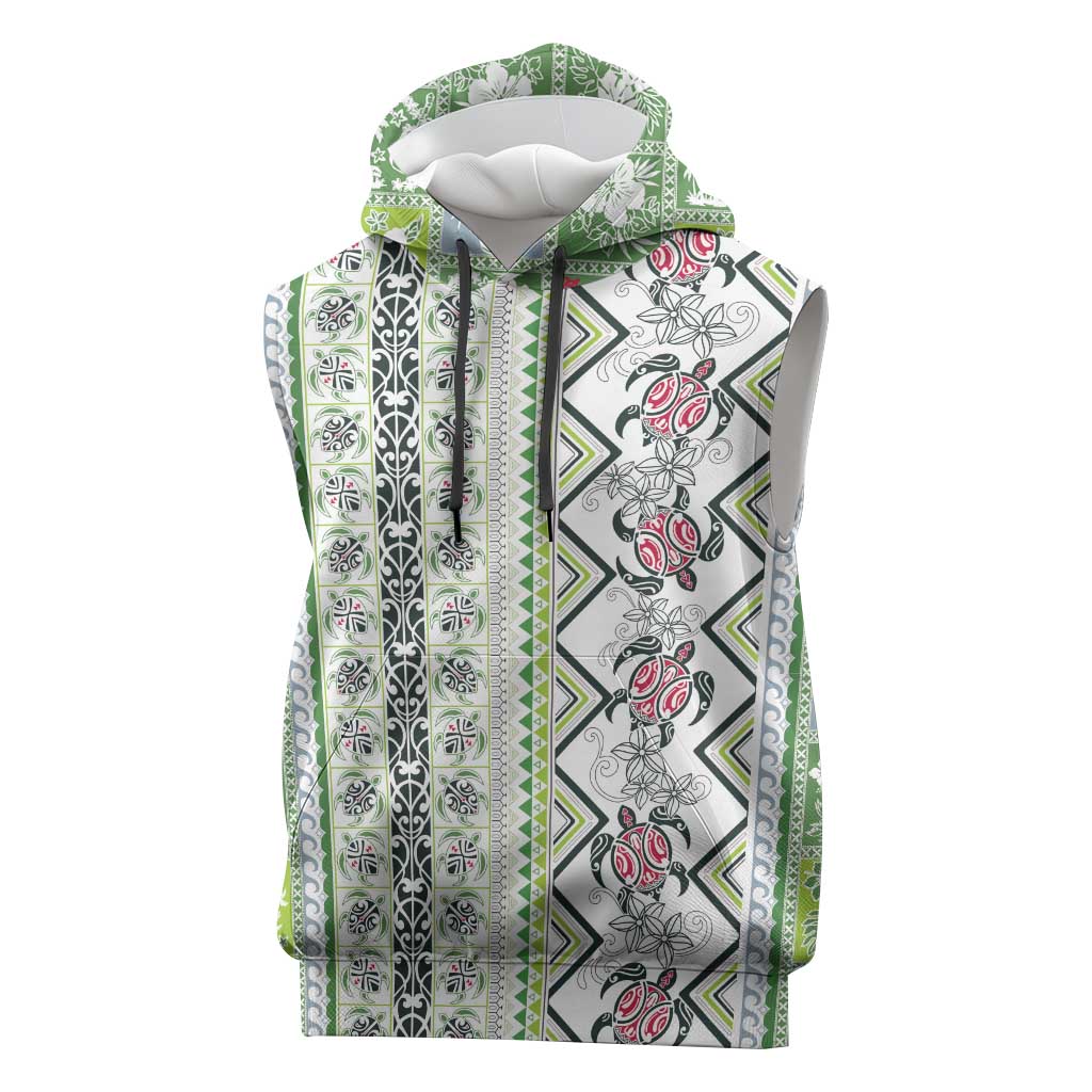 Hawaii Makahiki Turtle Sleeveless Hoodie Green Tapa Pattern LT05 Green - Polynesian Pride