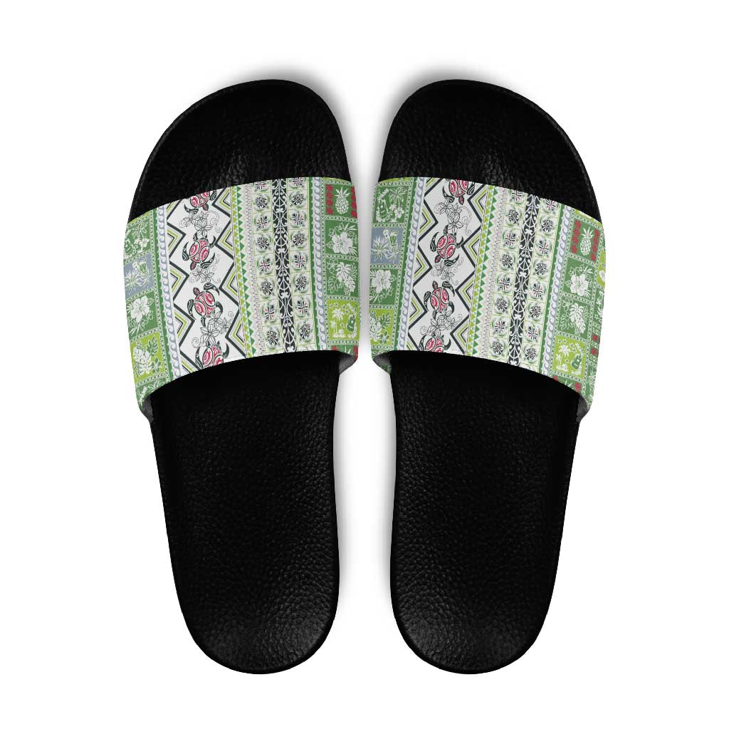 Hawaii Makahiki Turtle Slide Sandals Green Tapa Pattern LT05 Green - Polynesian Pride