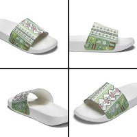 Hawaii Makahiki Turtle Slide Sandals Green Tapa Pattern - Polynesian Pride
