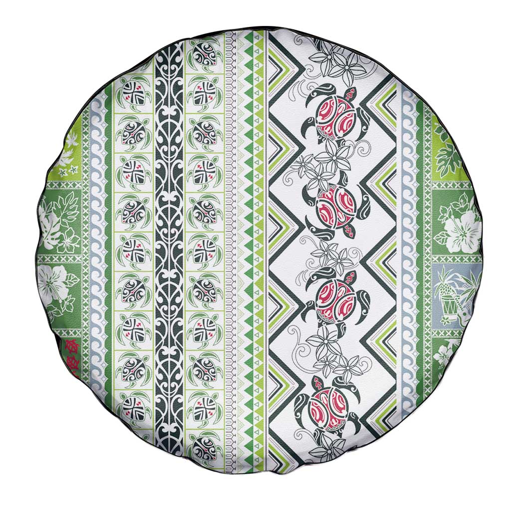 Hawaii Makahiki Turtle Spare Tire Cover Green Tapa Pattern - Polynesian Pride