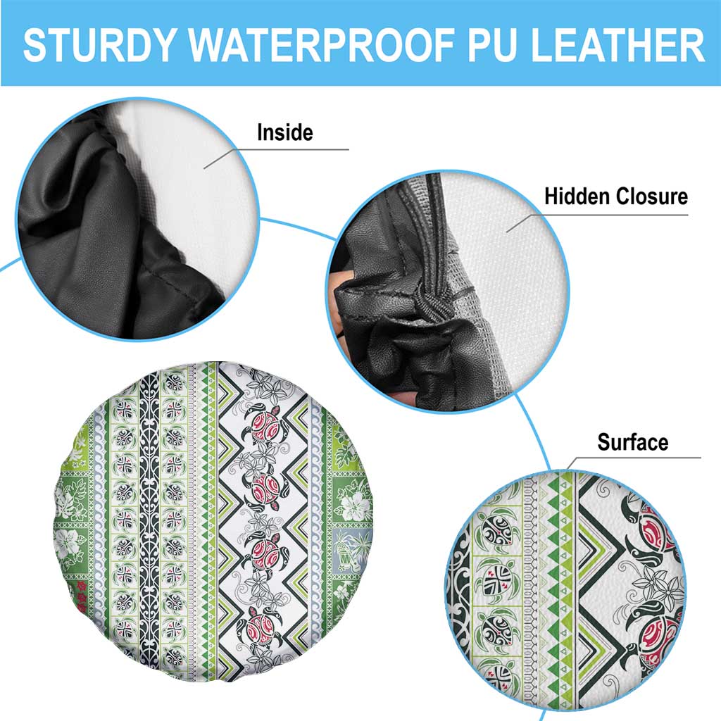 Hawaii Makahiki Turtle Spare Tire Cover Green Tapa Pattern - Polynesian Pride