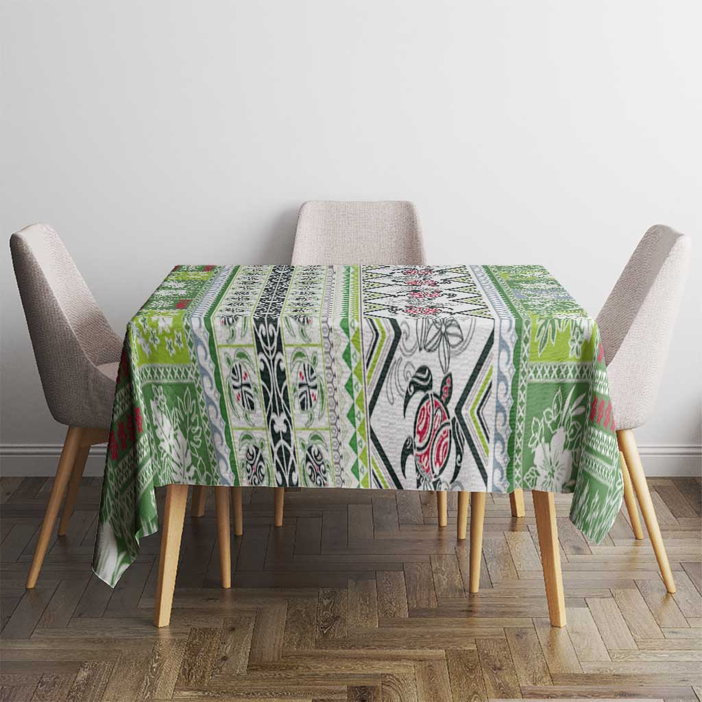 Hawaii Makahiki Turtle Tablecloth Green Tapa Pattern - Polynesian Pride