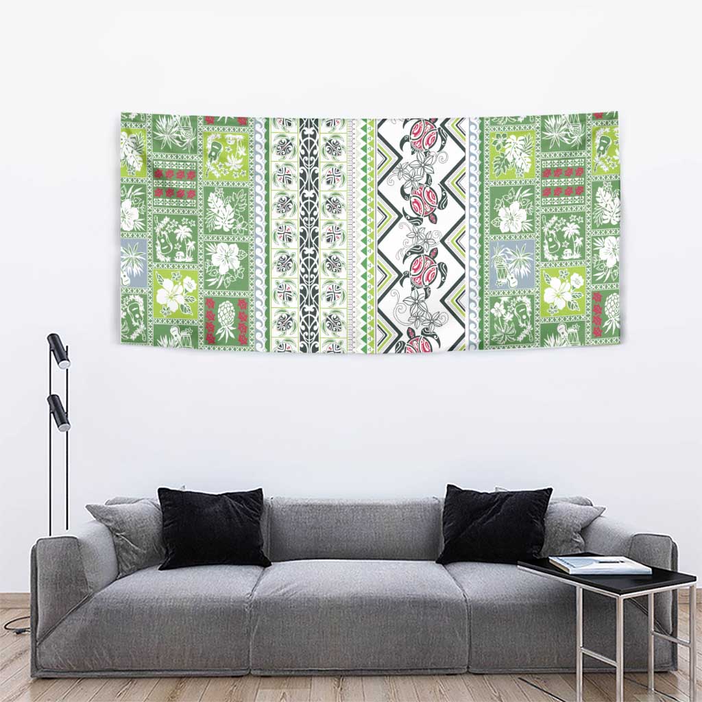 Hawaii Makahiki Turtle Tapestry Green Tapa Pattern - Polynesian Pride