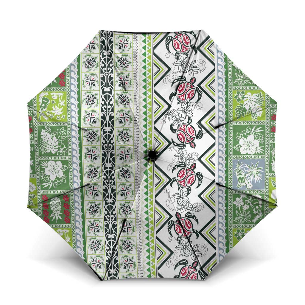 Hawaii Makahiki Turtle Umbrella Green Tapa Pattern - Polynesian Pride