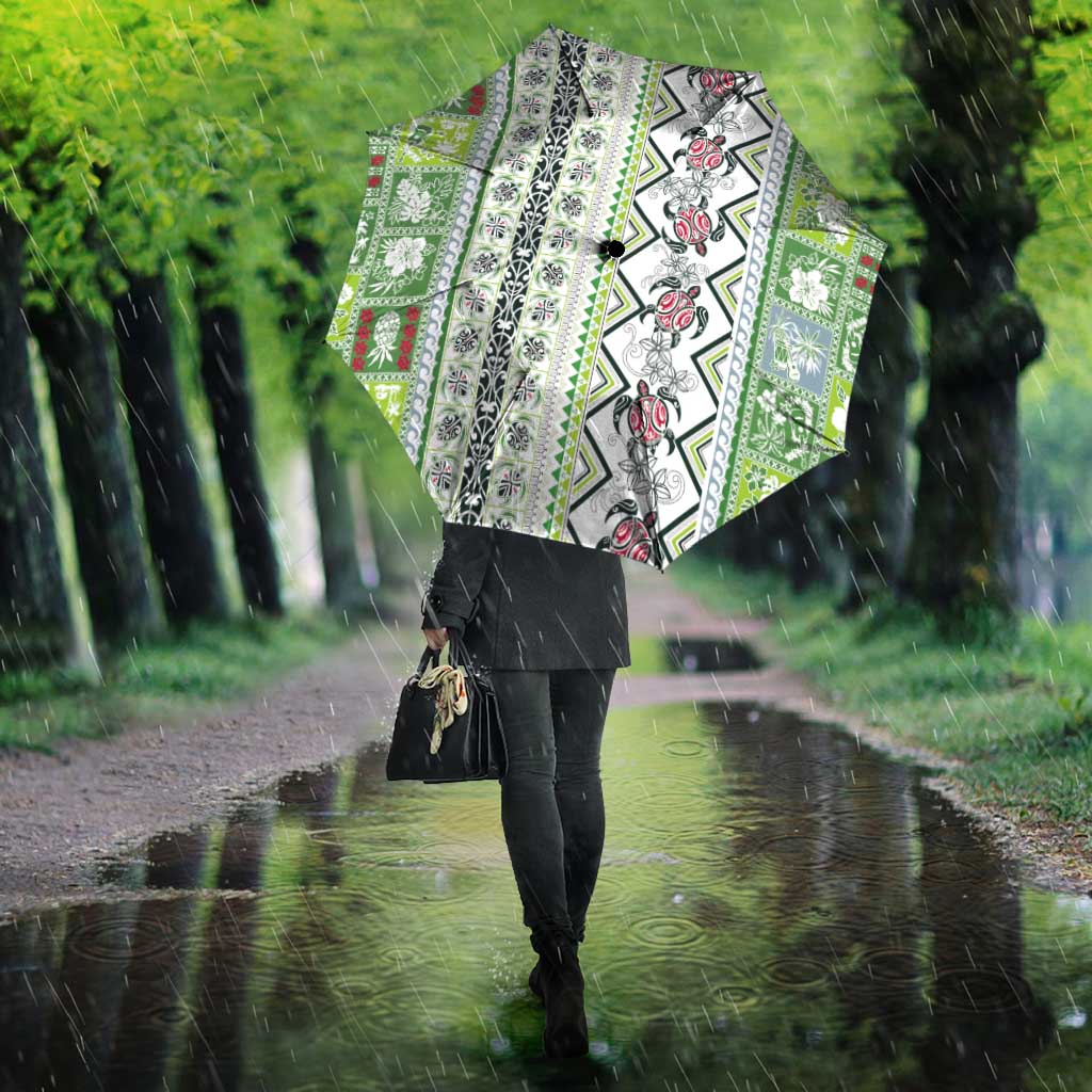 Hawaii Makahiki Turtle Umbrella Green Tapa Pattern - Polynesian Pride