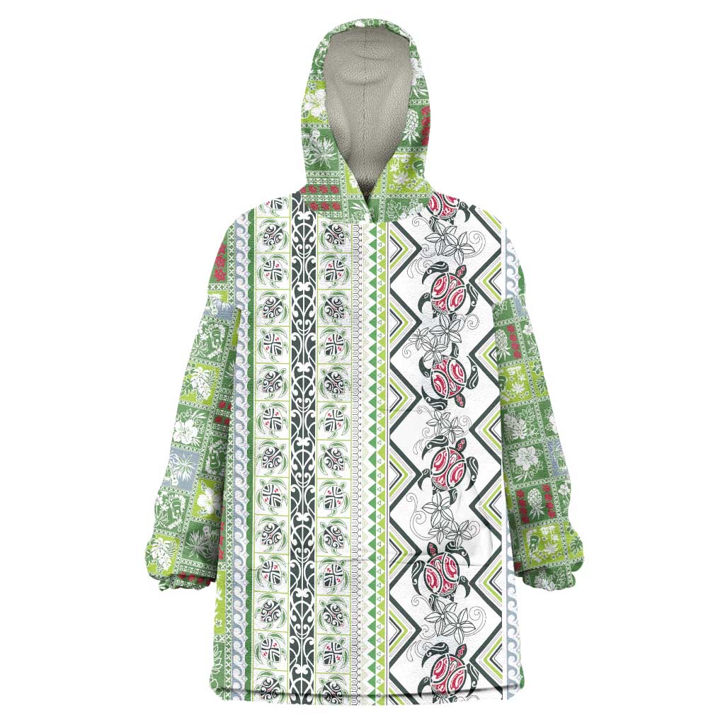 Hawaii Makahiki Turtle Wearable Blanket Hoodie Green Tapa Pattern LT05 One Size Green - Polynesian Pride
