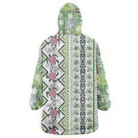 Hawaii Makahiki Turtle Wearable Blanket Hoodie Green Tapa Pattern - Polynesian Pride