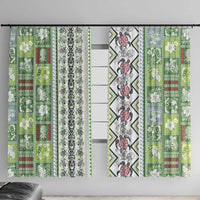 Hawaii Makahiki Turtle Window Curtain Green Tapa Pattern - Polynesian Pride
