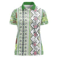 Hawaii Makahiki Turtle Women Polo Shirt Green Tapa Pattern - Polynesian Pride
