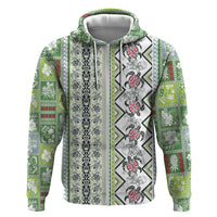Hawaii Makahiki Turtle Zip Hoodie Green Tapa Pattern - Polynesian Pride