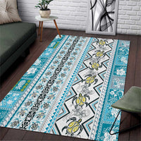 Hawaii Makahiki Turtle Area Rug Blue Tapa Pattern - Polynesian Pride