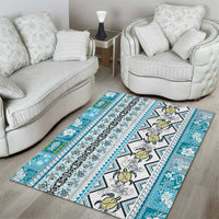 Hawaii Makahiki Turtle Area Rug Blue Tapa Pattern - Polynesian Pride