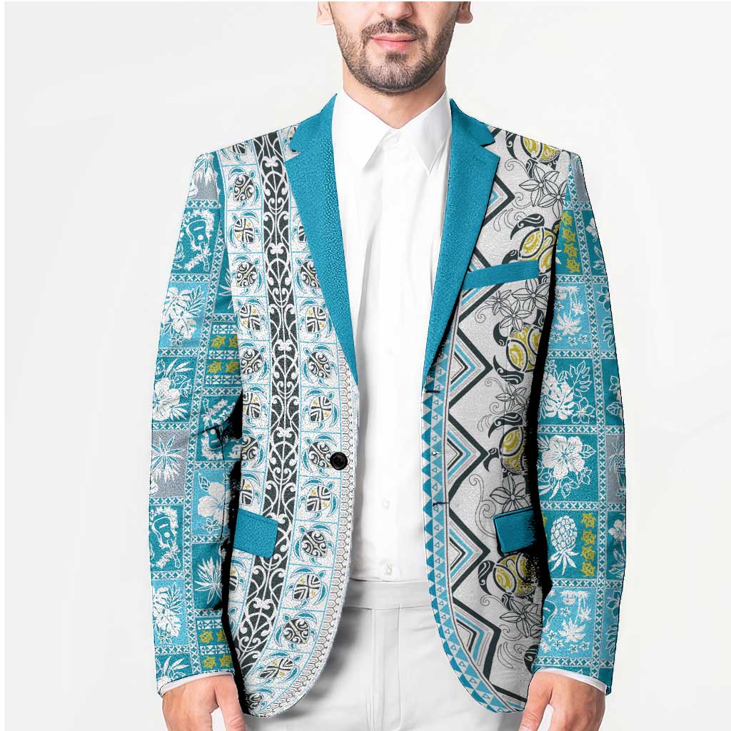 Hawaii Makahiki Turtle Blazer Blue Tapa Pattern - Polynesian Pride