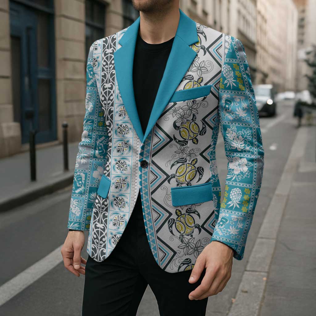 Hawaii Makahiki Turtle Blazer Blue Tapa Pattern - Polynesian Pride