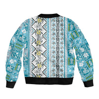 Hawaii Makahiki Turtle Bomber Jacket Blue Tapa Pattern - Polynesian Pride
