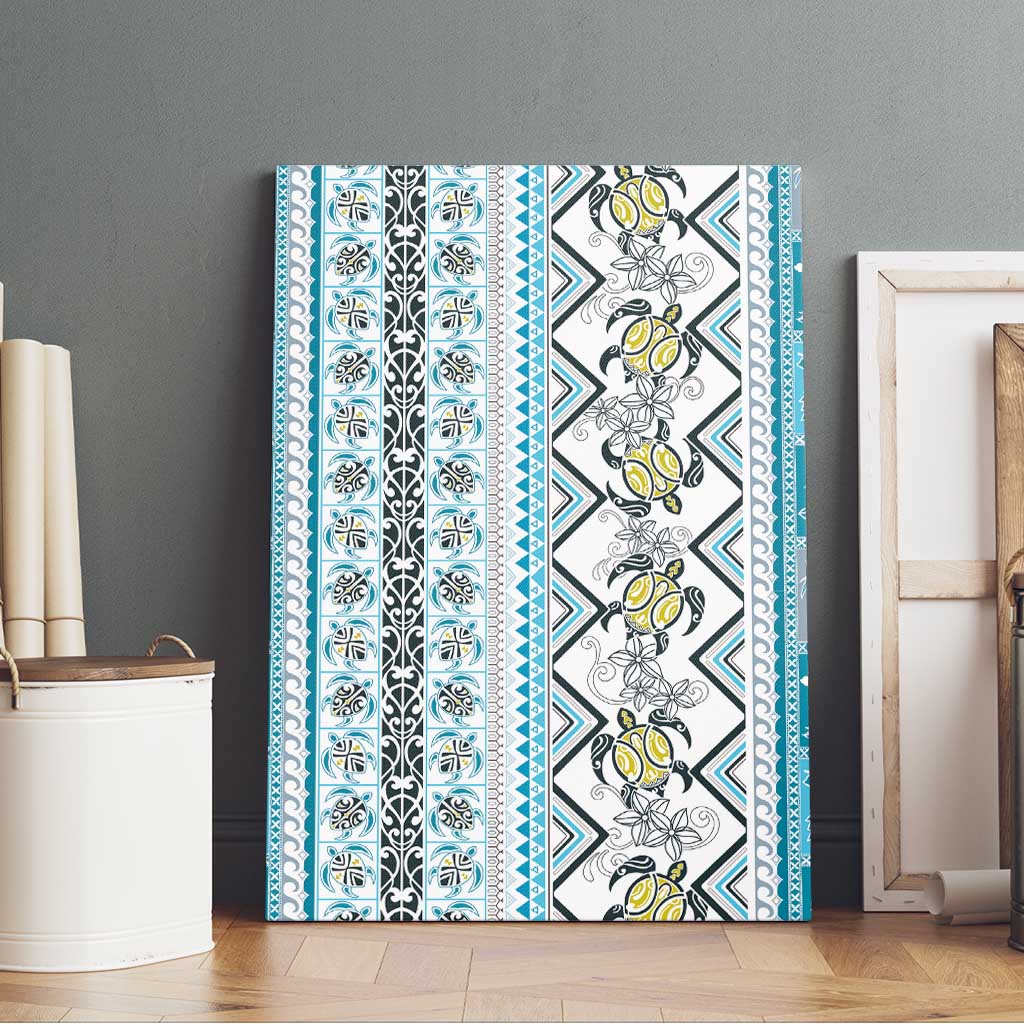 Hawaii Makahiki Turtle Canvas Wall Art Blue Tapa Pattern - Polynesian Pride