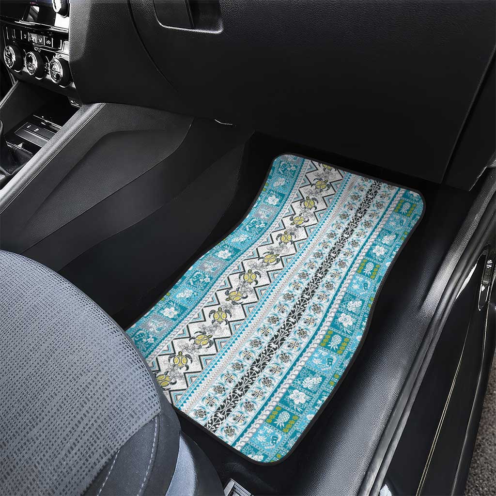 Hawaii Makahiki Turtle Car Mats Blue Tapa Pattern - Polynesian Pride