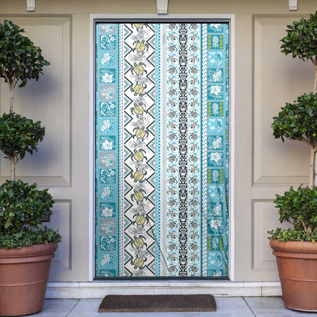 Hawaii Makahiki Turtle Door Cover Blue Tapa Pattern LT05 Blue - Polynesian Pride