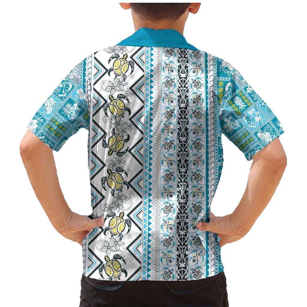 Hawaii Makahiki Turtle Family Matching Mermaid Dress and Hawaiian Shirt Blue Tapa Pattern - Polynesian Pride