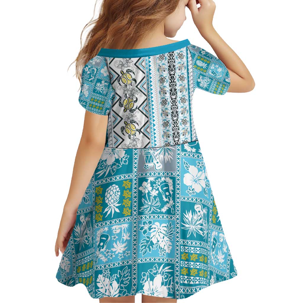 Hawaii Makahiki Turtle Family Matching Off Shoulder Short Dress and Hawaiian Shirt Blue Tapa Pattern - Polynesian Pride