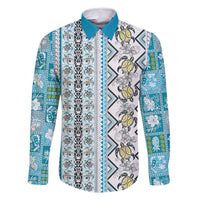 Hawaii Makahiki Turtle Family Matching Off Shoulder Short Dress and Hawaiian Shirt Blue Tapa Pattern - Polynesian Pride