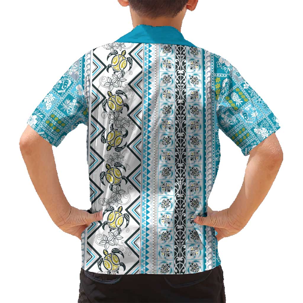 Hawaii Makahiki Turtle Family Matching Puletasi and Hawaiian Shirt Blue Tapa Pattern - Polynesian Pride