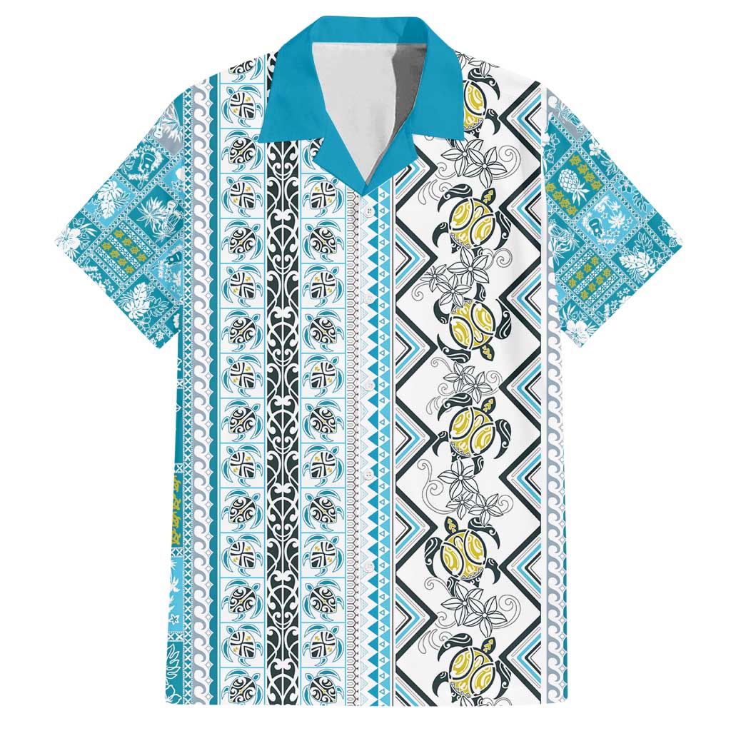 Hawaii Makahiki Turtle Family Matching Puletasi and Hawaiian Shirt Blue Tapa Pattern - Polynesian Pride