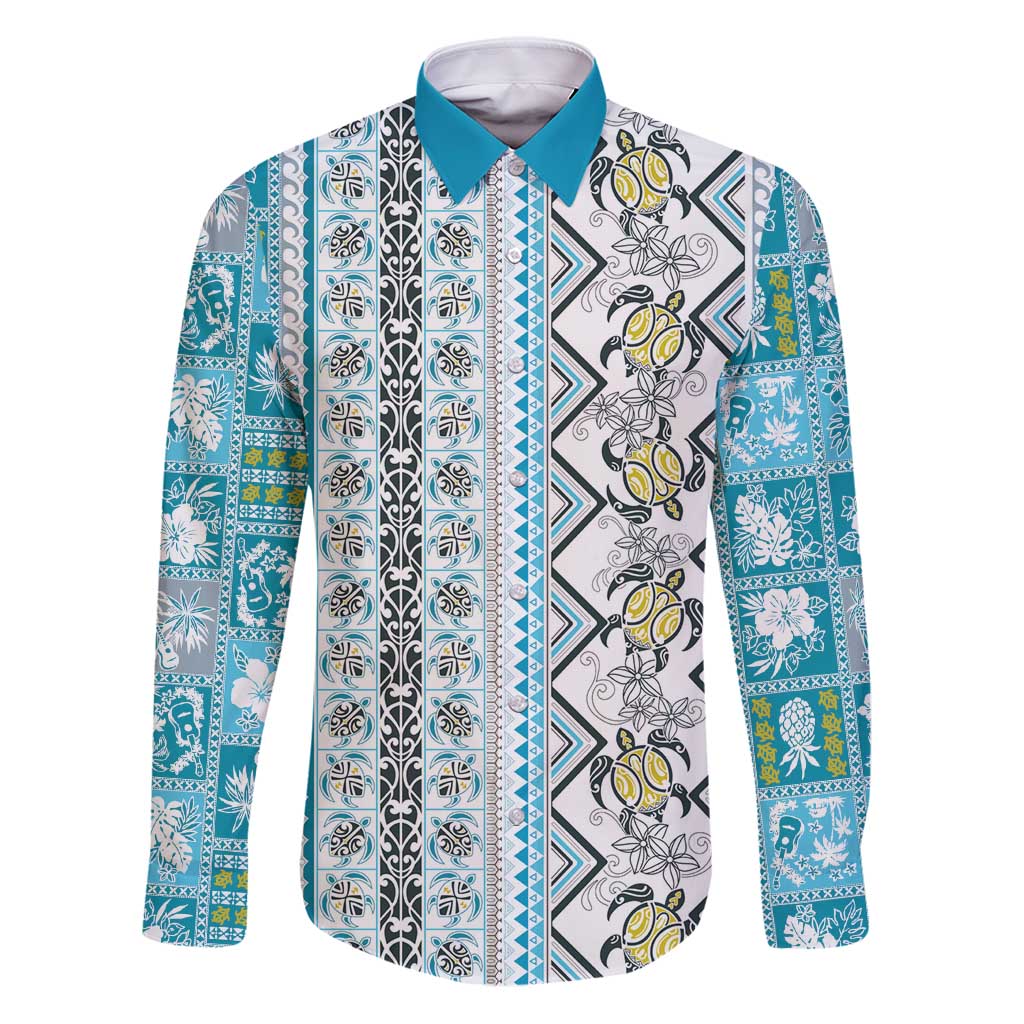 Hawaii Makahiki Turtle Family Matching Puletasi and Hawaiian Shirt Blue Tapa Pattern - Polynesian Pride