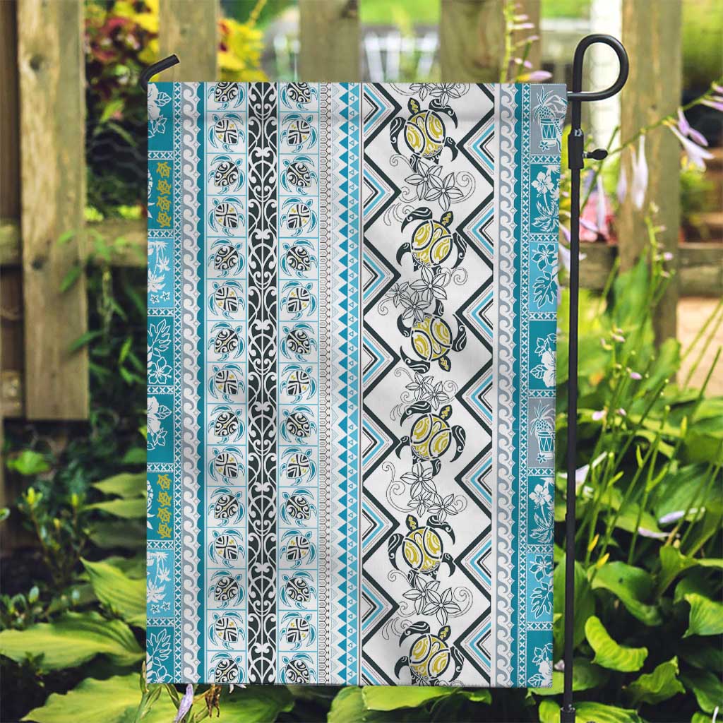Hawaii Makahiki Turtle Garden Flag Blue Tapa Pattern - Polynesian Pride