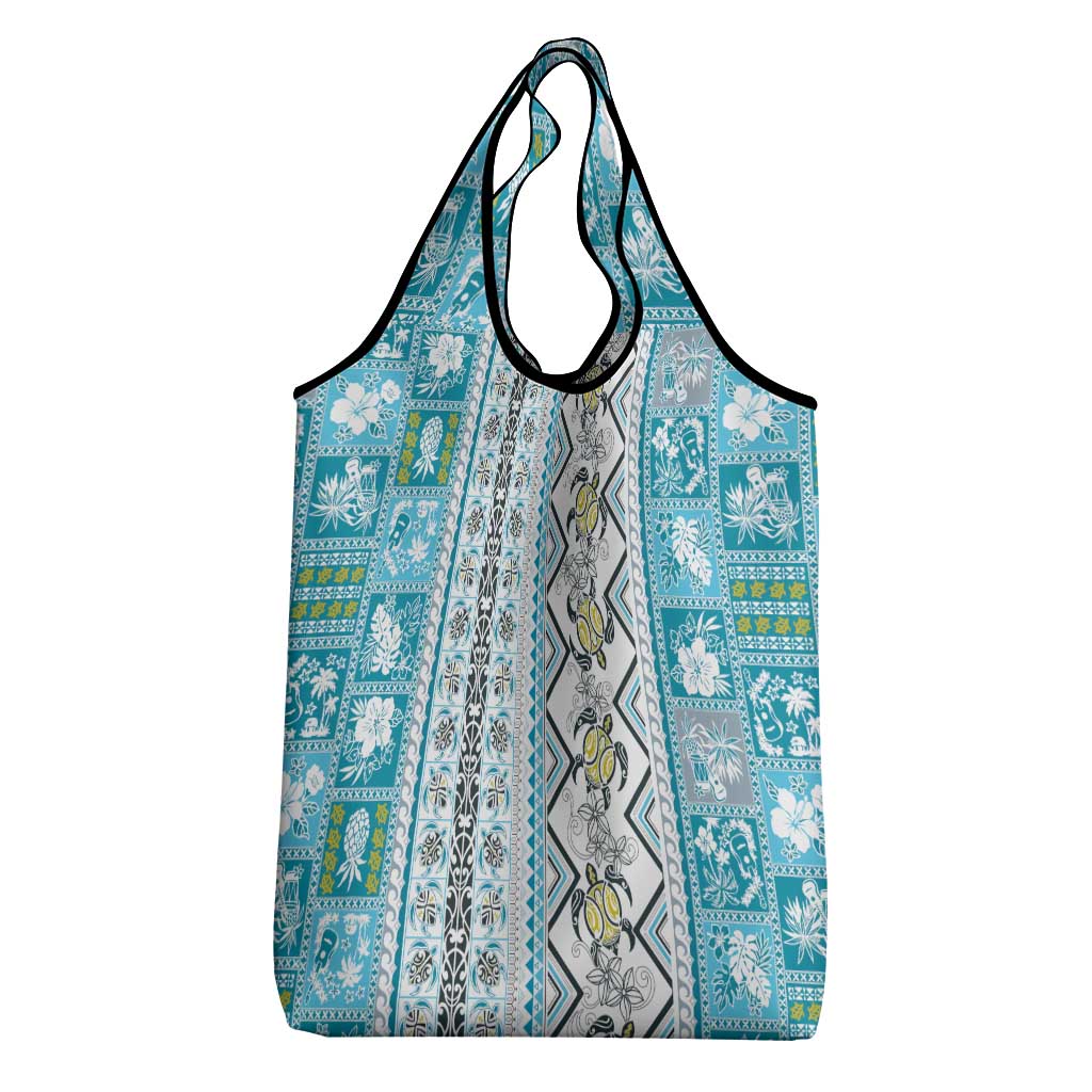Hawaii Makahiki Turtle Grocery Bag Blue Tapa Pattern - Polynesian Pride