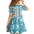 Hawaii Makahiki Turtle Kid Short Sleeve Dress Blue Tapa Pattern - Polynesian Pride