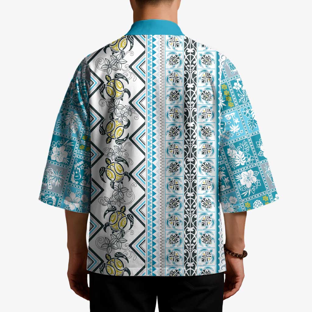 Hawaii Makahiki Turtle Kimono Blue Tapa Pattern - Polynesian Pride