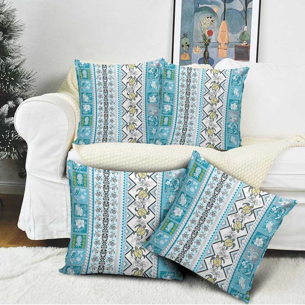 Hawaii Makahiki Turtle Pillow Cover Blue Tapa Pattern - Polynesian Pride