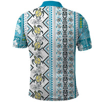 Hawaii Makahiki Turtle Polo Shirt Blue Tapa Pattern - Polynesian Pride